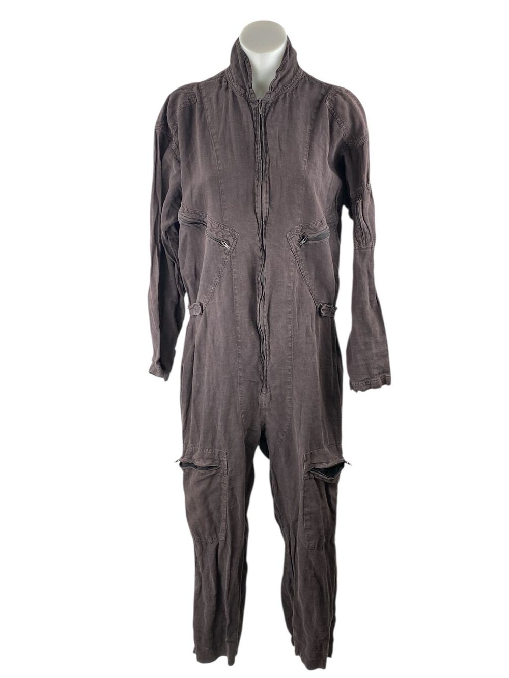 Matteo Women Black Long Sleeve Utility Cargo Denim Jean Coverall Jumpsuit Size S
